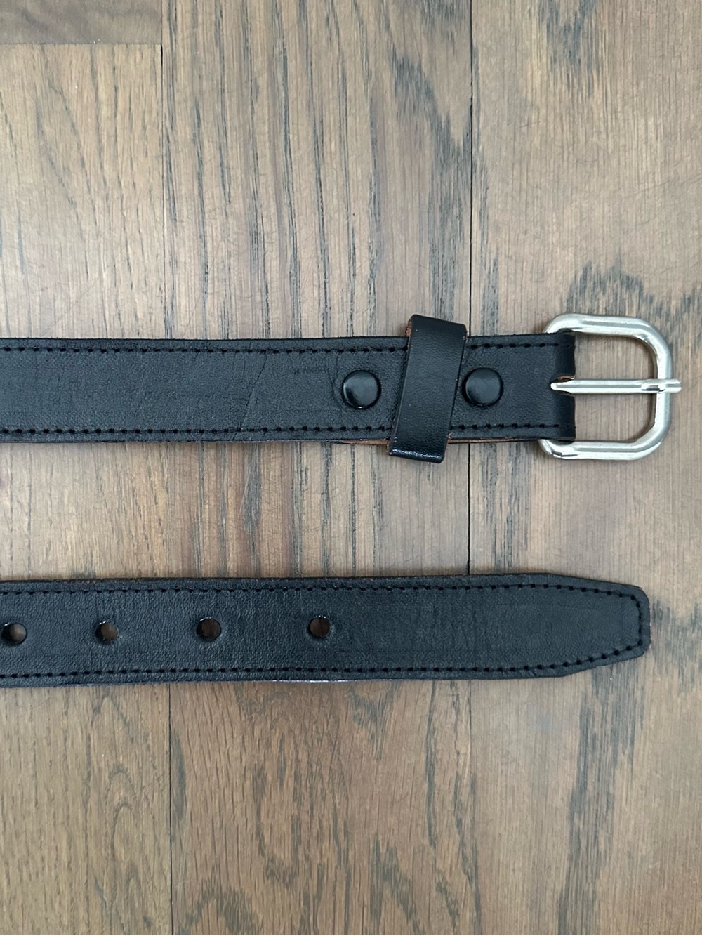 Vintage Thick Leather Monochromatic Topstitched Belt in Black Size 28 / Small